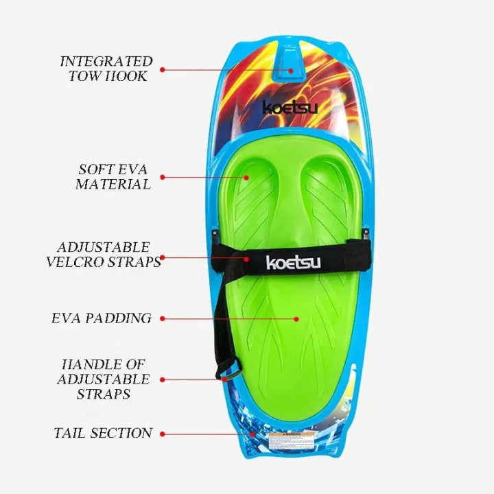 Kneeboard Water Sport with Adjustable Velcro Strap, Knee Board for Knee Boarding, Waterboarding, Knee Surfing, Kneeboard with Hook for Kids and Adults